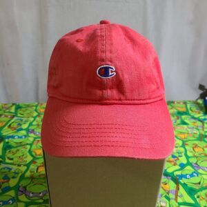 Champion Small Logo Adjustable Strap Red Baseball Hat Unisex Adult Dad Cap